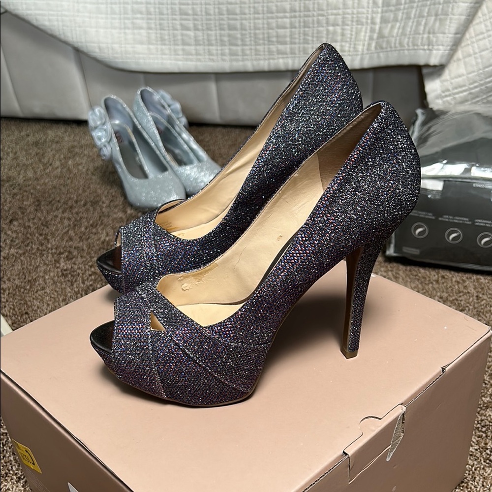 Elegant Glitter Peep-Toe Heels